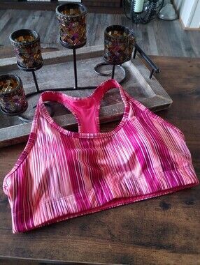 NWOT Large 36C/38B Balance Collection Pink/ Red Striped Sports Bra